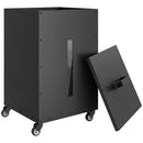 Contenitore per Pellet 30 kg 36,5x36,5x61,5 cm con Coperchio Ruote e Setaccio in Acciaio Laminato a Freddo Nero      