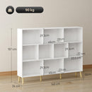 Libreria a 10 Cubi e 3 Ripiani 140x24x107 cm con Gambe in Legno Massello in Truciolare e MDF Bianco Effetto Legno      