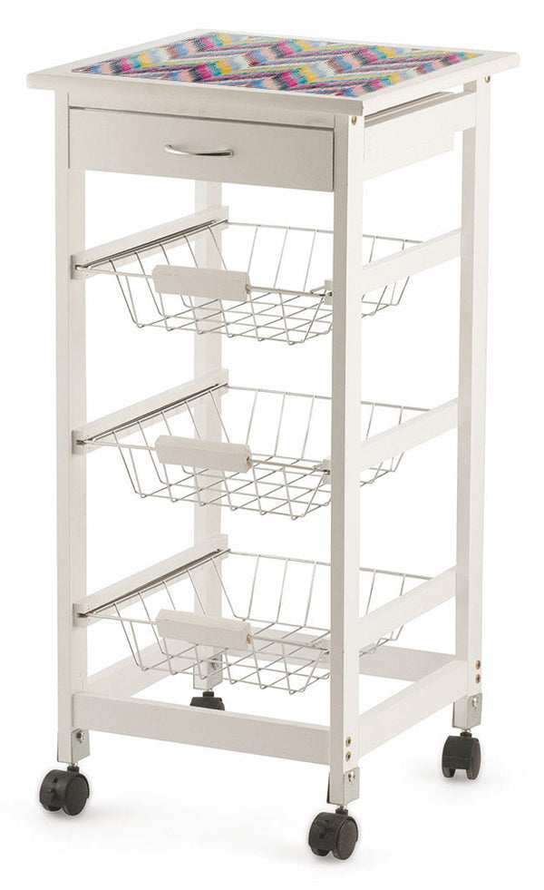 prezzo Desserte Cuisine Gain de Place 37x37x76 cm 3 Paniers Bois Soriani Zig Zag Blanc