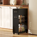 Carrello da Cucina 25x50x85 cm 2 Ripiani Aperti Cassetto e Parapetti in Legno e Acciaio Inox Nero      
