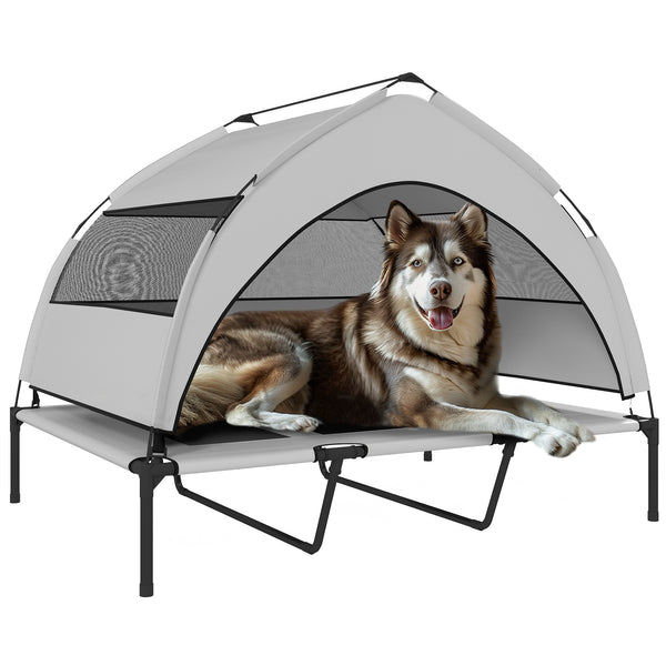 sconto Brandina per Cani Rialzata 122x92x94 cm con Copertura a 3 Lati Rimovibile Tessuto Grigio Chiaro e Nero