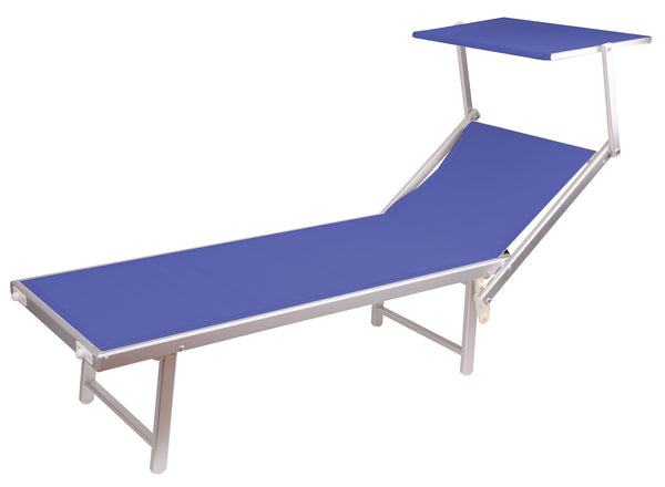 Transat de jardin 185x71x41 cm en aluminium et textilène bleu chiné online