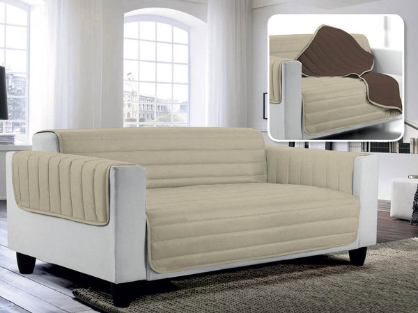 sconto Housse de canapé matelassée double face en microfibre gris tourterelle et marron