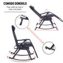 Sedia Sdraio a Dondolo Reclinabile con Poggiapiedi e Porta Bicchieri Nero 120x67x102 cm 