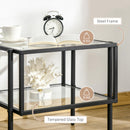 Tavolino 2 Ripiani 54x44x45,5 cm in Acciaio e Vetro Nero