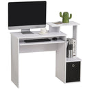 Scrivania Moderna con Mensola per Tastiera e Cassetto in Tessuto 100x40x86,6 cm  Bianco e Nero