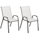 Set 2 Sedie da Giardino 54x71x93 cm Impilabili con Braccioli Curvi in Acciaio e Tessuto Traspirante Grigio Chiaro      