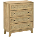 Cassettiera con 4 Cassetti in Stile Boho 80x35x95 cm Inserti in Rattan color Legno   