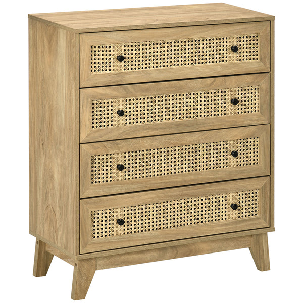 sconto Cassettiera con 4 Cassetti in Stile Boho 80x35x95 cm Inserti in Rattan color Legno