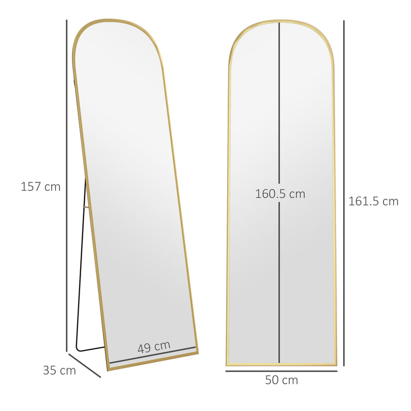 Specchio a Figura Intera da Terra 50x161,5 cm in Lega di Alluminio con Supporto Pieghevole Oro   