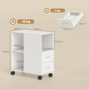 Cassettiera da Ufficio 60x30x65 cm con Ruote Minimal con 2 Cassetti Vano Aperto e Ripiano Regolabile in Legno Bianco      