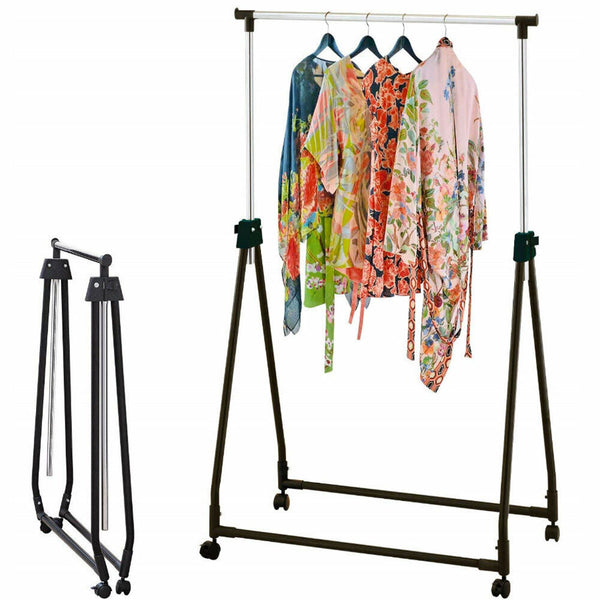 sconto Stand Appendiabiti Pieghevole in Acciaio Asta Allungabile Regolabile con Ruote