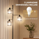 Lampada da Terra 40 W 34x34x164 cm con 3 Lampadine LED E27 Dimmerabili 3 Temperature di Colore e Telecomando in Acciaio e Cristallo Nero      