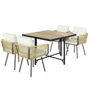 Set 5 Pezzi da Giardino con Tavolo 110x110x74 cm e 4 Sedie in Rattan PE e Legno Beige      