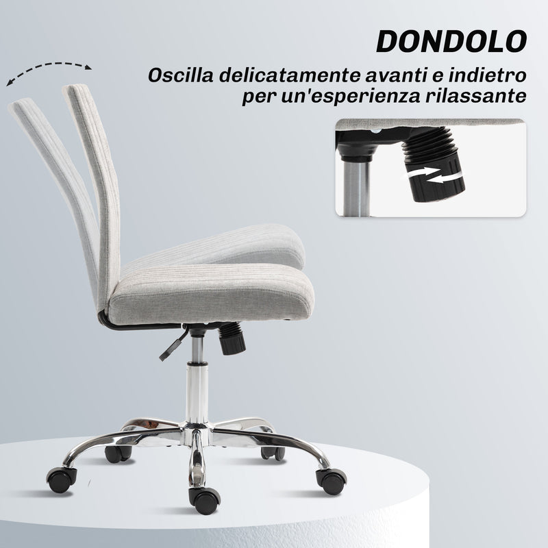 Sedia Ufficio Senza Braccioli 43x56x78-88 cm Girevole con Ruote Rivestimento in Tessuto Grigio  