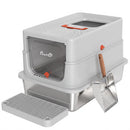 Lettiera Gatti Chiusa XL 90 L 60x40x40 cm con Coperchio Gradino Paletta e Bordi Alti in Acciaio Inox e ABS Grigio Chiaro      
