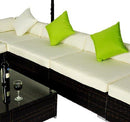 Set Salotto da Giardino in Rattan Sintetico Divano 2 Pouf e Tavolino Marrone 
