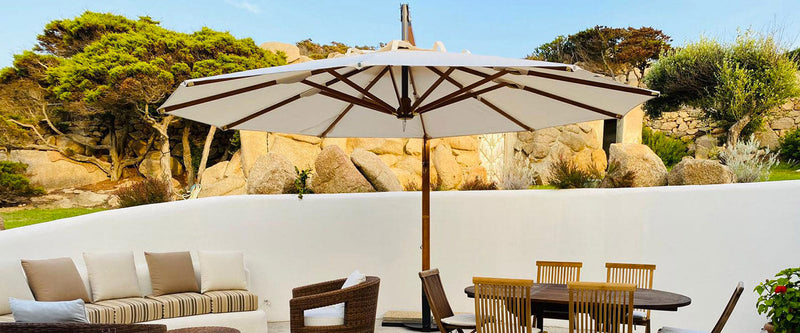 Ombrellone da Giardino Decentrato Ø3,5m in Legno Telo in Acrilico Danieli Lisbona Ecrù