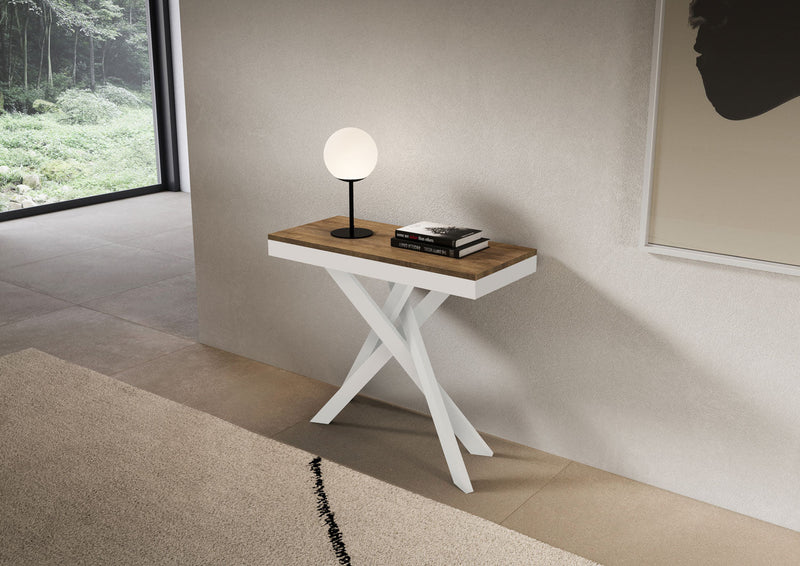 Consolle Allungabile 90-300x40x77 cm Saki Evolution Noce Gambe Bianche 