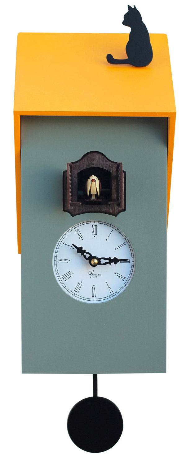Horloge Coucou Murale 17x37x12 cm avec Chat Pirondini Italie Vicenza Gris Ciment acquista
