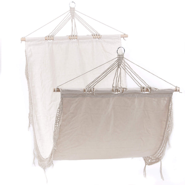 sconto Balançoire hamac suspendue 80x200 cm en polycoton et bois de sapin tissu beige