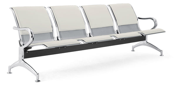 online Banc de salle d'attente 4 places pour bureau avec coussin en acier et simili cuir argent/ivoire