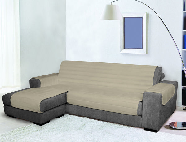 sconto Housse de canapé matelassée avec siège péninsule gauche en microfibre gris tourterelle différentes tailles