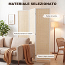 Paravento da Interno a 3 Ante Pieghevole 135x180 cm in Legno di Pino e Bambù Naturale      