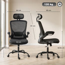 Sedia da Ufficio Ergonomica 64x65x114-129 cm in Rete con Supporto Lombare Poggiatesta e Altezza Regolabile Dondolo Nera      