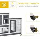 Conigliera 110x50x88 cm Casetta con Rampa Porte Multiple e Ruote in Legno Grigio e Bianco  