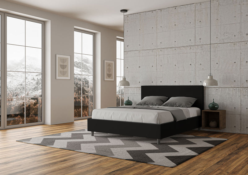 Letto Matrimoniale Senza Testata Imbottito in Similpelle Adele Nero Varie Misure