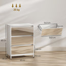 Cassettiera a Specchio Moderna 60x35x80 cm con 3 Cassetti in Pannello Truciolato e Vetro Bianca      