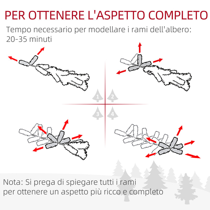 Albero di Natale Innevato Slim 225 cm 738 Rami Effetto Neve in PP e Acciaio Inox Verde  