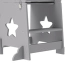 Scala Montessori Convertibile  60x44.5x86 cm in Set Tavolo e Sedie con Barra di Sicurezza in Legno Grigio      