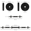 Set 2 in 1 con 2 Manubri Convertibili in Bilanciere 95x20x20 cm Peso Totale 15 kg e Dischi Regolabili in Acciaio Plastica e Sabbia Rosso      