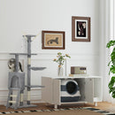 Albero Tiragraffi con Casetta e Piattaforme in Peluche 50x35x134,2 cm Trespoli e Giochi in Truciolato Peluche e Sisal Grigio  