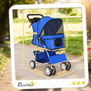Passeggino per Cani Pieghevole con Copertura Antipioggia Ruote Girevoli e Cuscino Lavabile Blu      