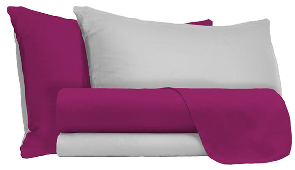 sconto Lot de Draps Haut et Bas et Taies d'Oreiller Double Face Fuchsia/Gris Clair