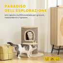 Torre per Gatti a 2 Livelli 60x60x61 cm con 2 Nascondigli Piattaforma Superficie in Sisal Beige e Marrone      