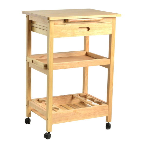 online Desserte de cuisine en bois d'hévéa 2 étagères et tiroir 60x45H88,5cm Adami