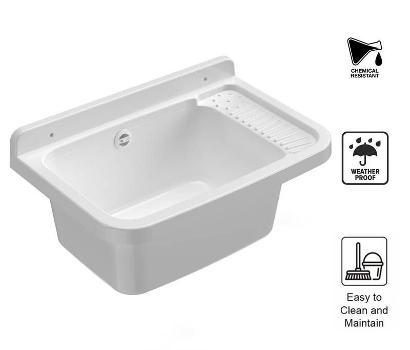 Lavatoio 50x35x24 cm Pilozzo a Parete in Resina Bianco    