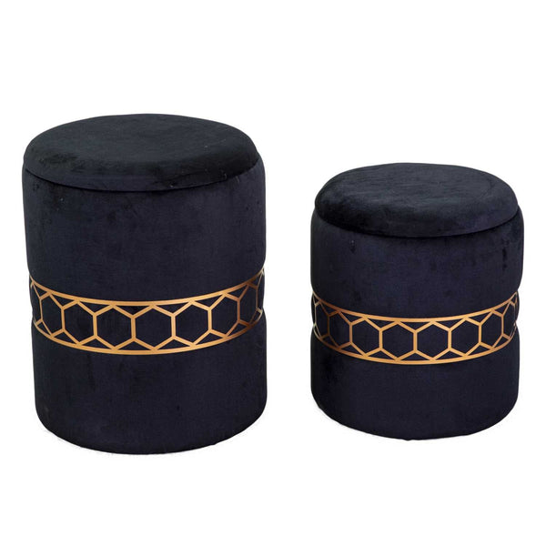 prezzo Lot de 2 Poufs de Rangement Ø35 cm et Ø39 cm en Tissu Velours Noir