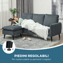 Divano 3 Posti con Poggiapiedi Chaise Longue 196x140x88 cm Effetto Velluto Grigio Carbone  