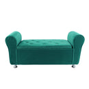 Panca Scendiletto 120x39x55 cm con Brillantini in Tessuto Effetto Velluto Verde