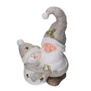 Gnomo resina e pupazzo di neve grigio con led cm 27,5x18,5xh42