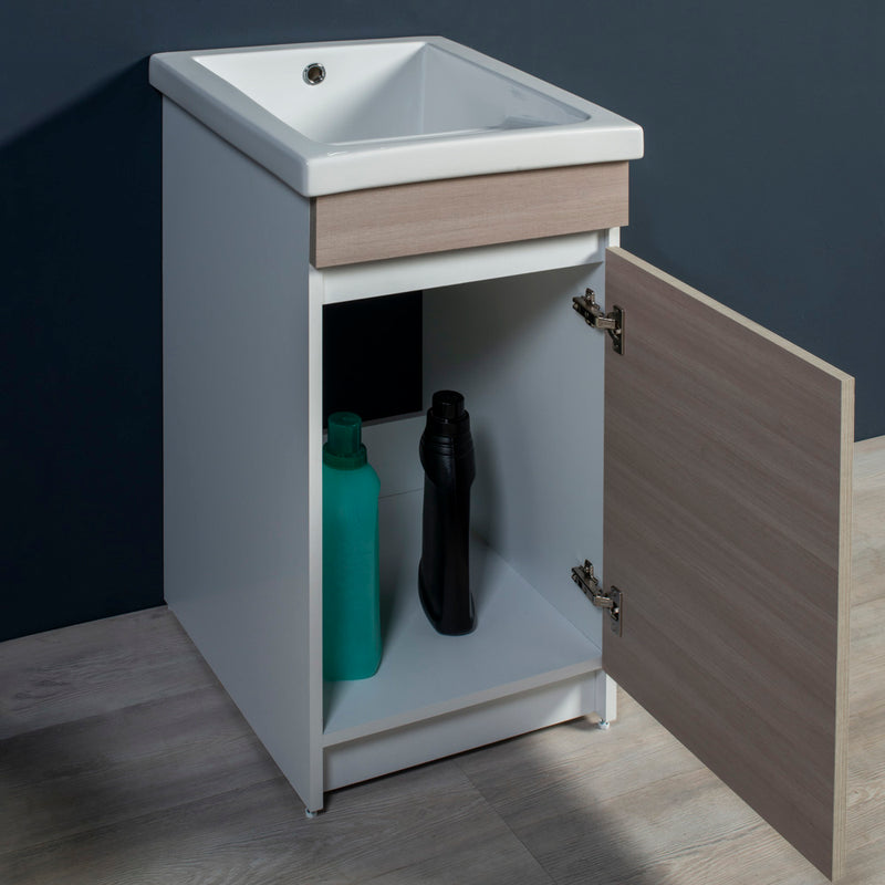 Mobile Lavatoio in Ceramica 1 Anta e Strofinatoio Integrato 45x50x86A cm Olmo Bianco