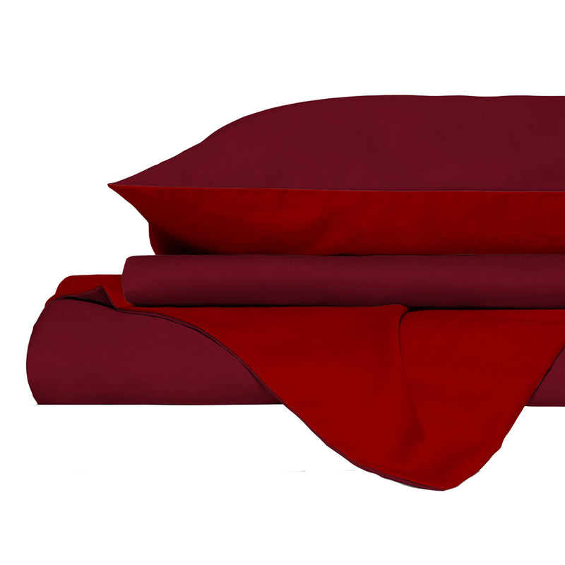 Copripiumino Piazza E Mezza con Sacco e Federe in Tinta Unita Double Face Linea Vera Bordeaux e Rosso 