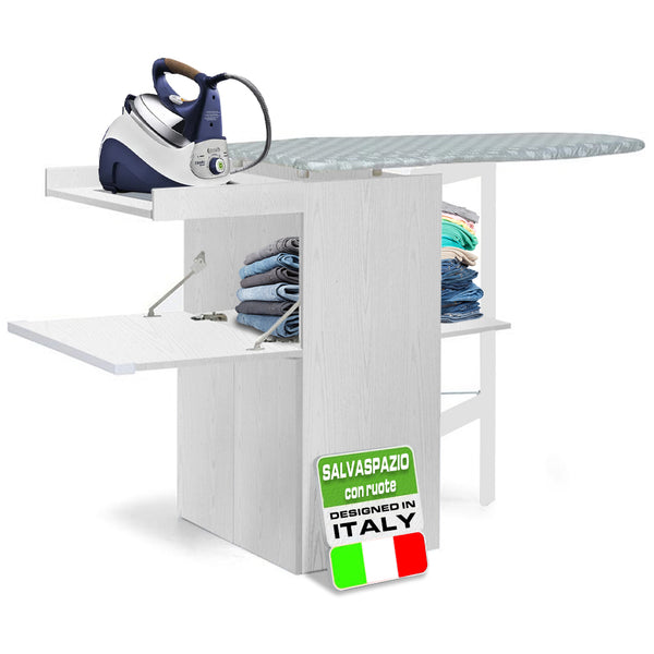 acquista Mobile Asse da Stiro a Scomparsa Salvaspazio Richiudibile 55x38x90,5 cm In MDF Bianco Frassino