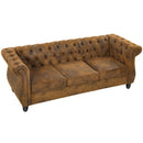 Divano 3 Posti Chesterfield 206x82x76 cm con Seduta Ampia in Tessuto Effetto Pelle Caffè      