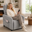 Poltrona Reclinabile Massaggiante 77x87x100 cm con 8 Punti Riscaldamento Poggiapiedi Telecomando e Tasche in Tessuto Grigio      